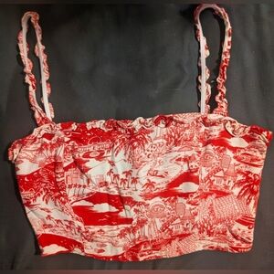 Reformation White/ Red Vacation Print Crop Top